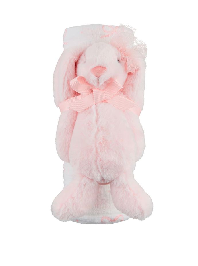 Bow Bunny Swaddle & Rattle Set Baby Blanket MudPie 