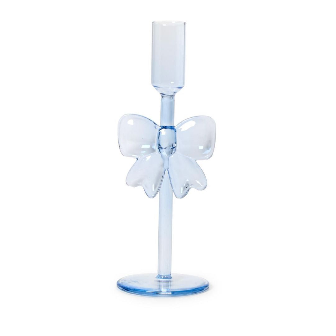 Bows Hand-Crafted Taper Candleholder Candle Holders Two's Company Blue 