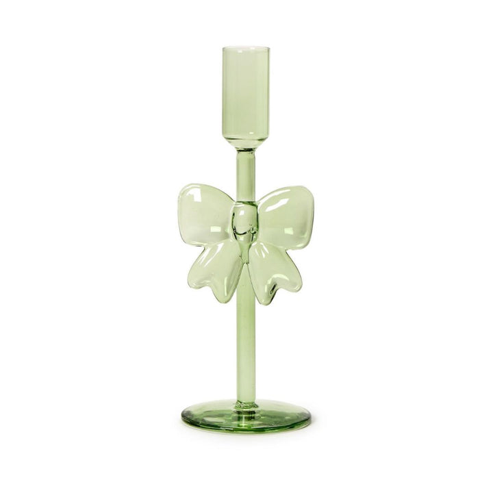 Bows Hand-Crafted Taper Candleholder Candle Holders Two's Company Green 