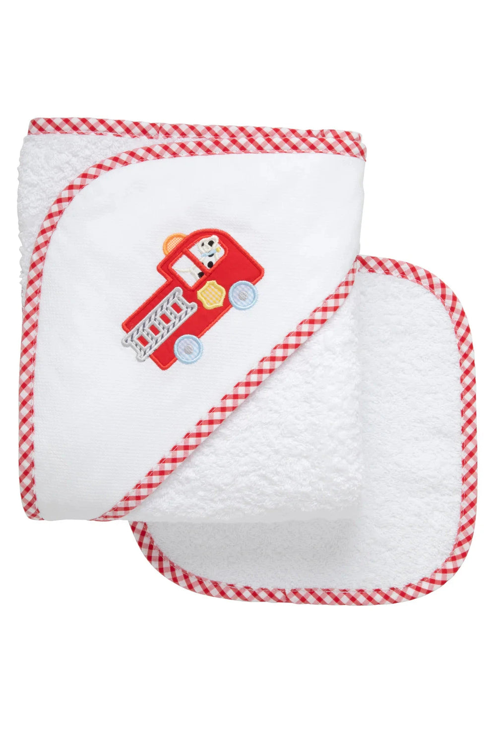 Boxed Applique Hooded Towel + Washcloth Set - Boy Hooded Bath Towels 3 Marthas Firetruck 