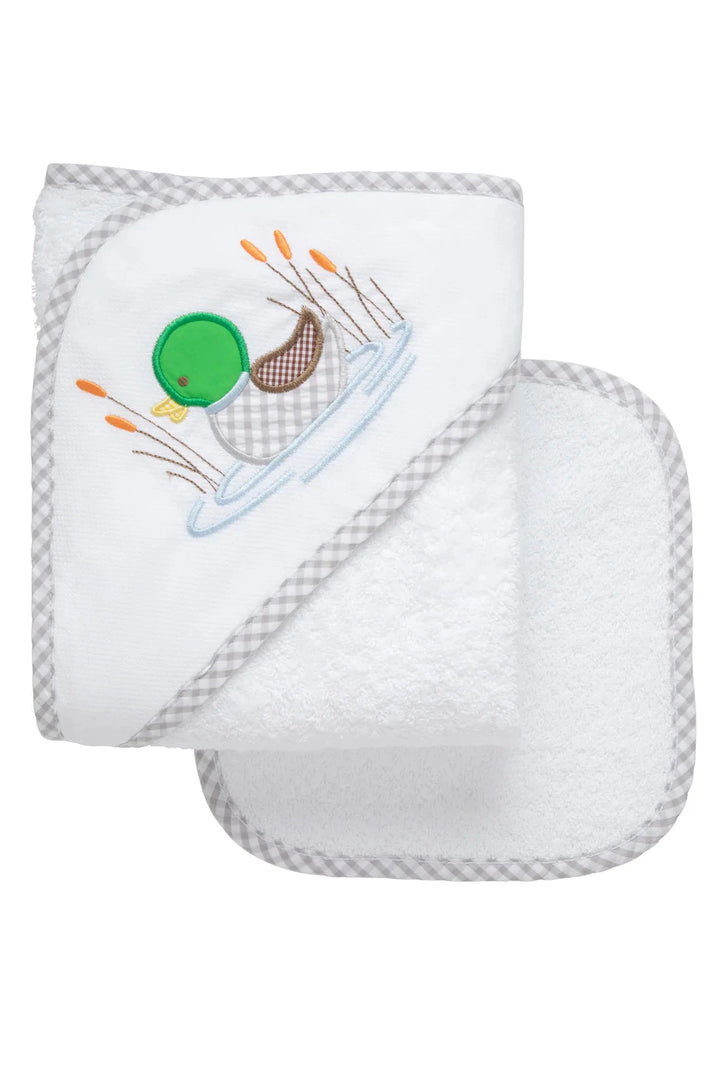 Boxed Applique Hooded Towel + Washcloth Set - Boy Hooded Bath Towels 3 Marthas Mallard 