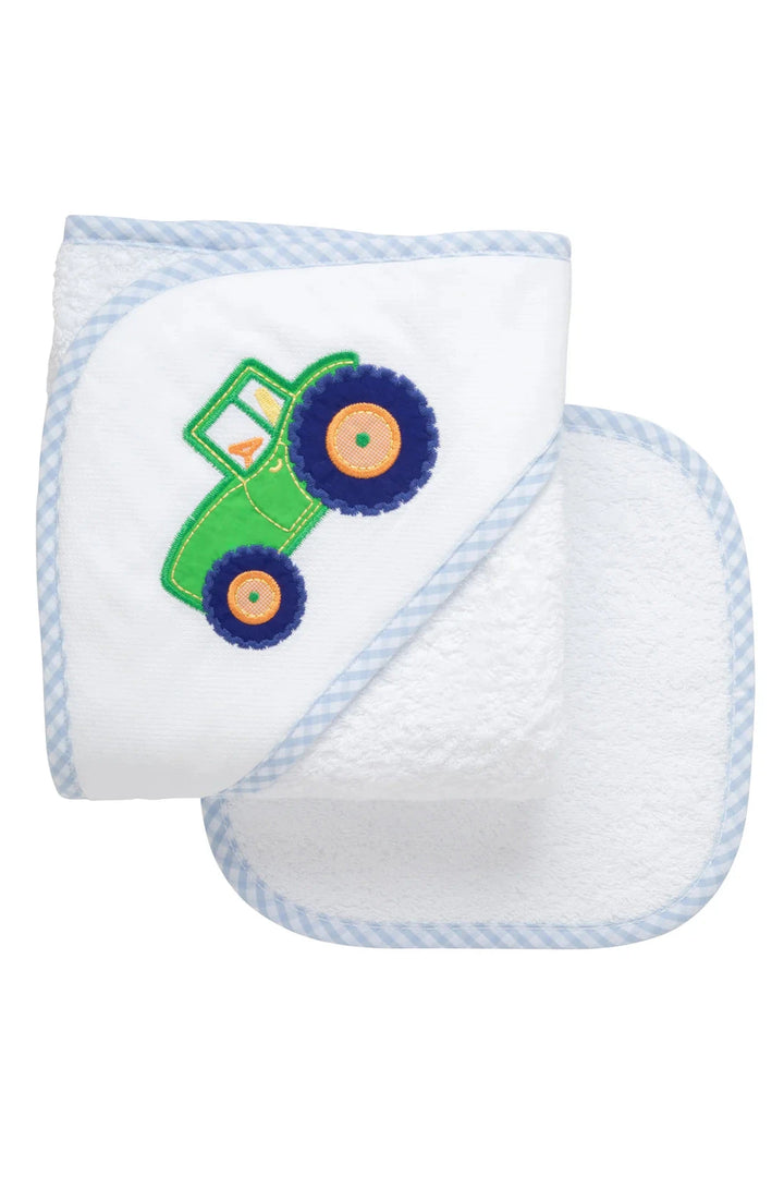 Boxed Applique Hooded Towel + Washcloth Set - Boy Hooded Bath Towels 3 Marthas Tractor 
