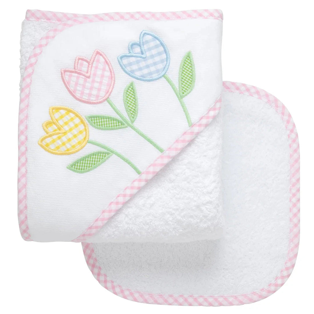 Boxed Applique Hooded Towel + Washcloth Set - Girl Hooded Bath Towels 3 Marthas Tulips 