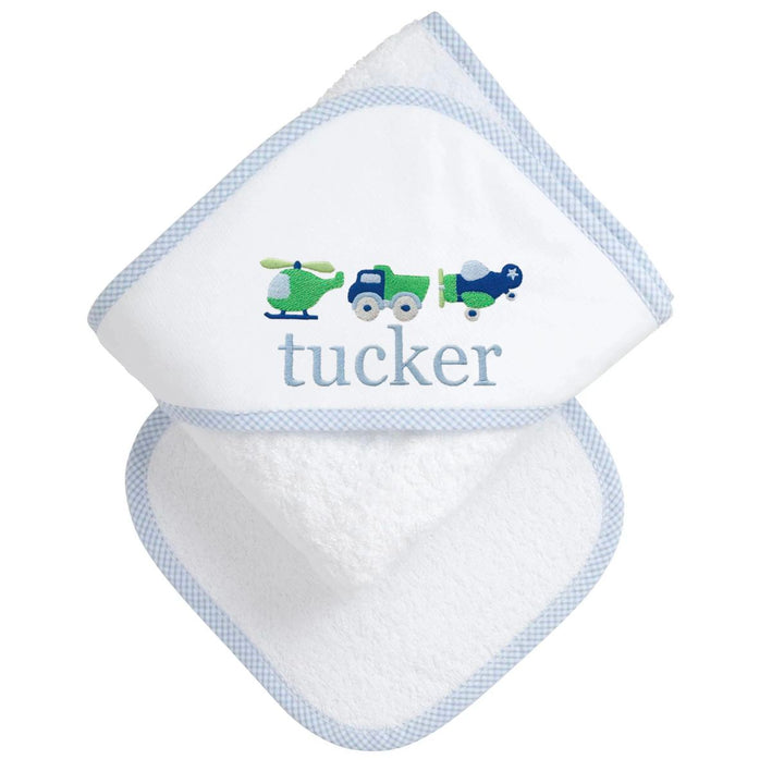 Boxed Monogrammed Hooded Towel + Washcloth Set Hooded Bath Towels 3 Marthas Light Blue Small Check 