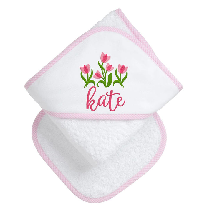 Boxed Monogrammed Hooded Towel + Washcloth Set Hooded Bath Towels 3 Marthas Light Pink Small Check 
