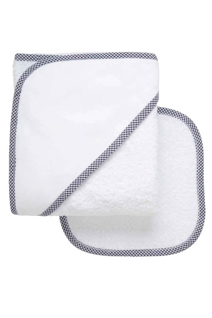 Boxed Monogrammed Hooded Towel + Washcloth Set Hooded Bath Towels 3 Marthas Navy Check 
