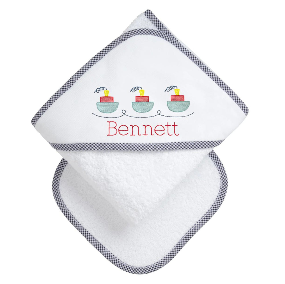 Boxed Monogrammed Hooded Towel + Washcloth Set Hooded Bath Towels 3 Marthas Navy Small Check 