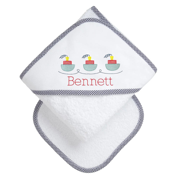 Boxed Monogrammed Hooded Towel + Washcloth Set Hooded Bath Towels 3 Marthas Navy Small Check 