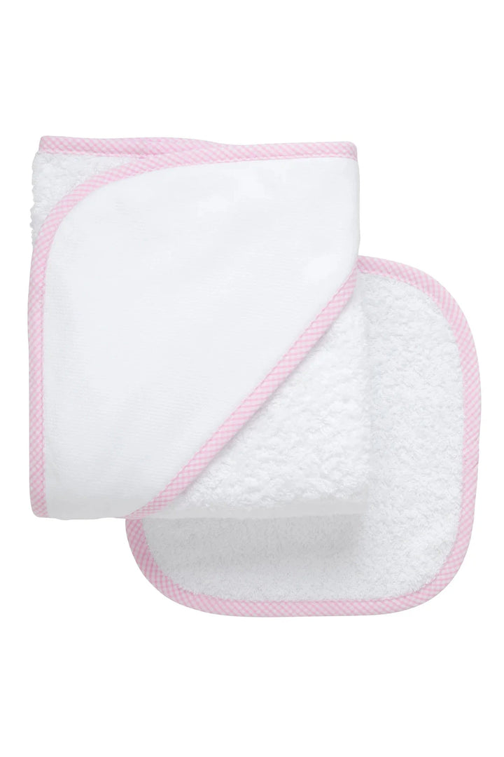 Boxed Monogrammed Hooded Towel + Washcloth Set Hooded Bath Towels 3 Marthas Pink Check 