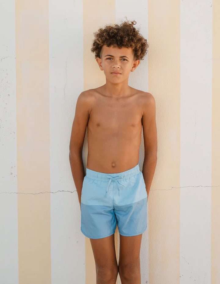 Boys Bermuda Blue Colorblock Boardie Boy Bathing Suit Minnow 