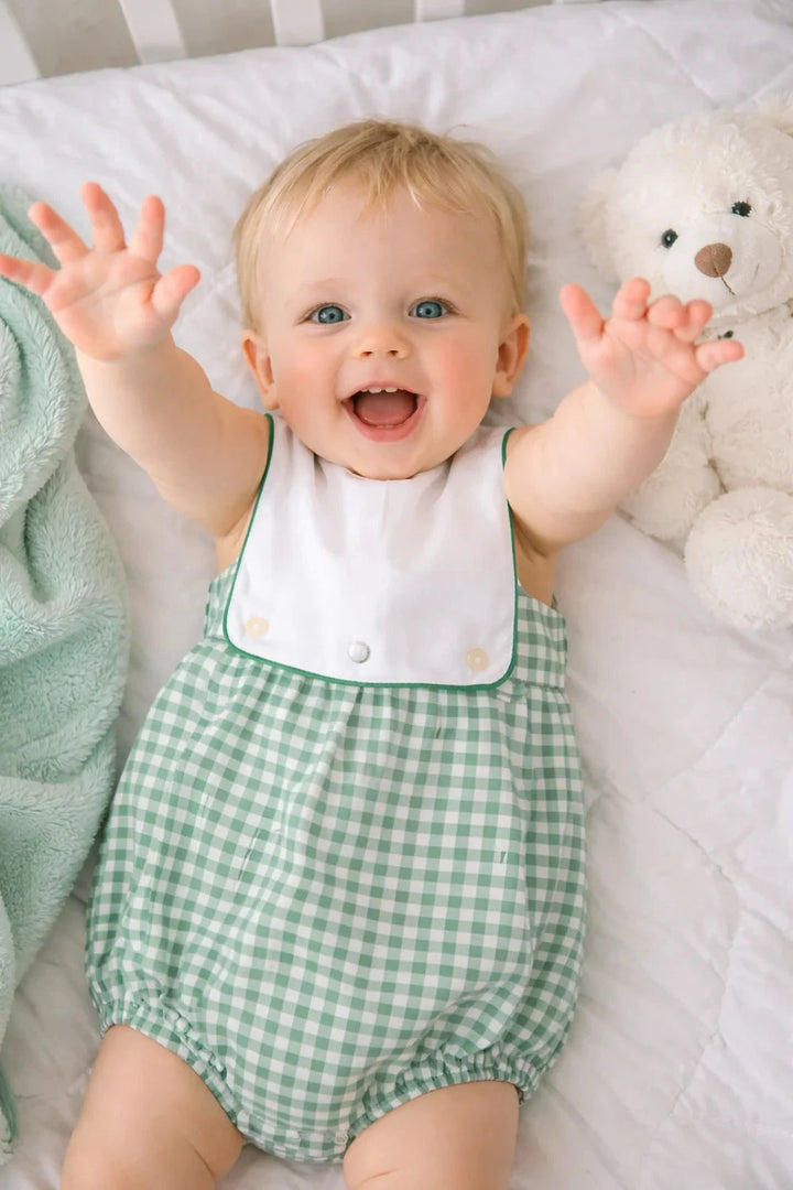 Boy's Sunsuit - Green Checks Boy Bubble Marco and Lizzy 