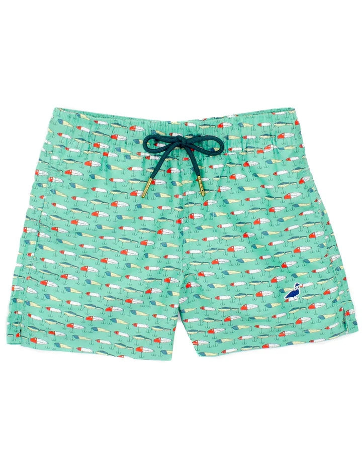 Boys Swim Trunks - Vintage Lures Boy Bathing Suit Properly Tied 