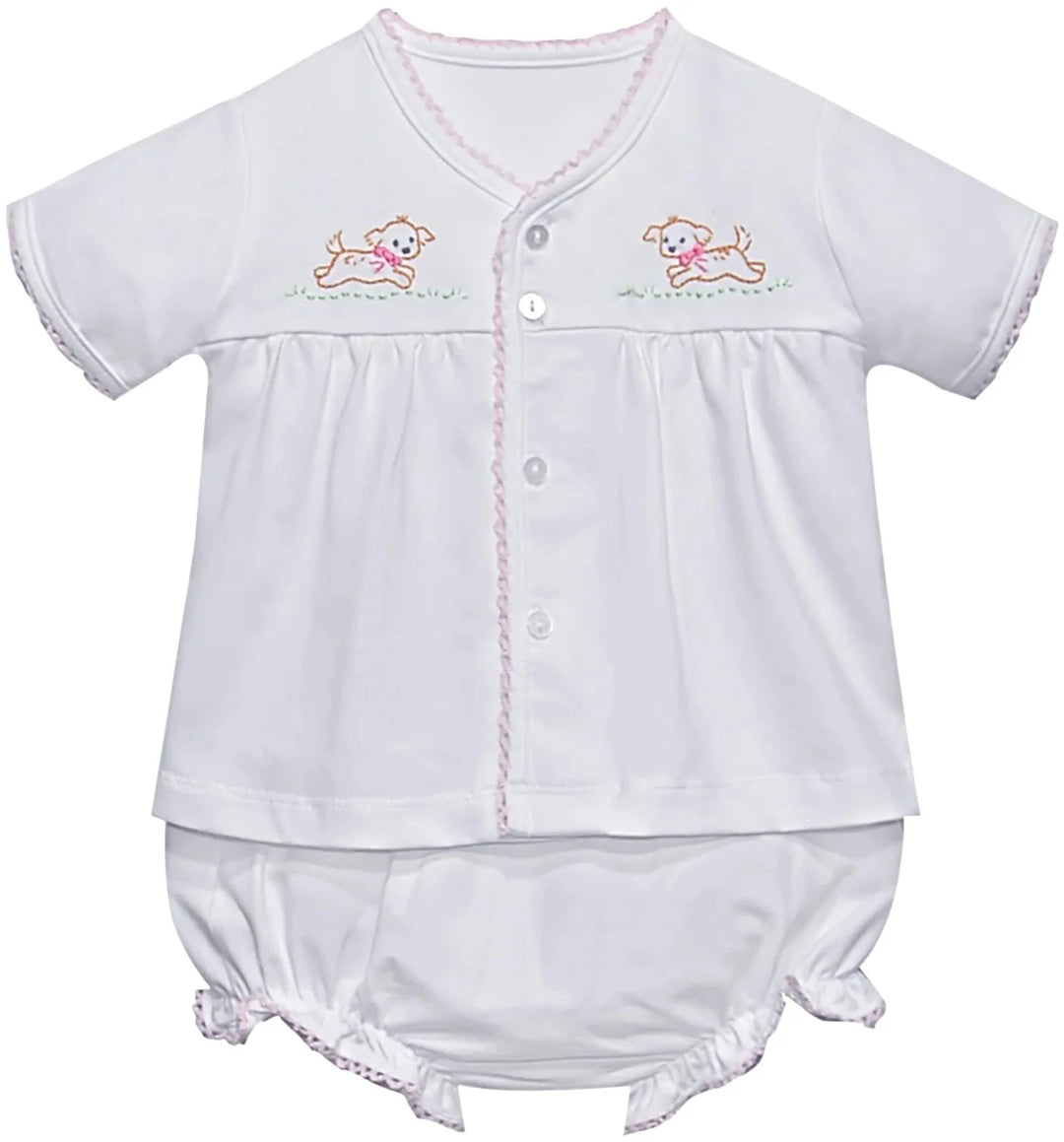 Brennen Knit Diaper Set - Pink Dogs Girl Bloomer Set Remember Nguyen - Baby Sen 