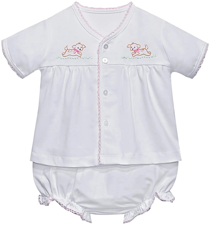 Brennen Knit Diaper Set - Pink Dogs Girl Bloomer Set Remember Nguyen - Baby Sen 