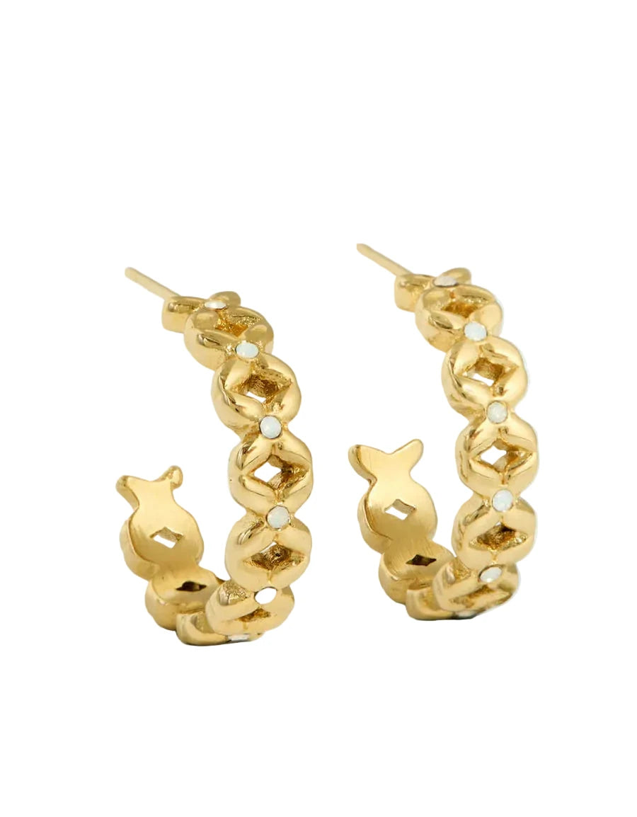 Bridge Street Hoop Earrings - White Opal Womens Earrings Spartina 