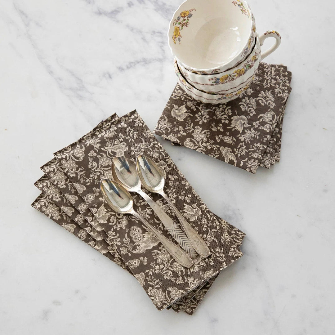 Brown Regal Peacock Cocktail Napkins Cocktail Napkins Hester and Cook 