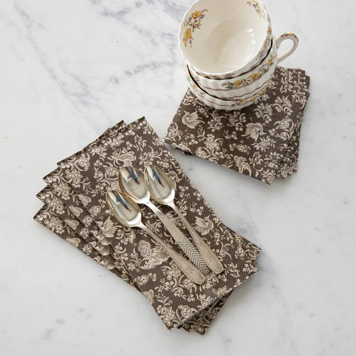 Brown Regal Peacock Cocktail Napkins Cocktail Napkins Hester and Cook 
