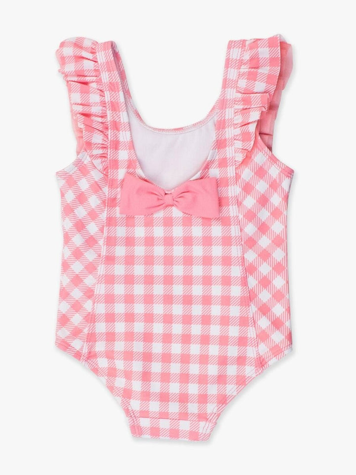 Bubblegum Pink Gingham Waterfall One Piece Swimsuit Girl Bathing Suit Rufflebutts 
