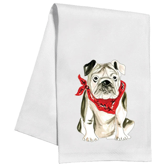 Bulldog with Red Bandana Kitchen Towel Kitchen Towel Rosanne Beck 