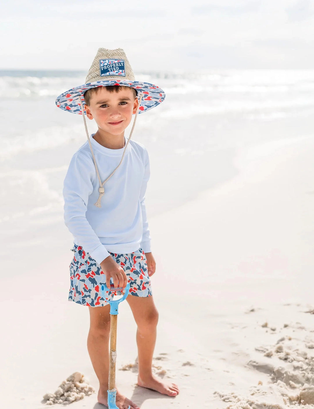 Cabo Straw Hat - Americana Camo Child Sun Hat Properly Tied 