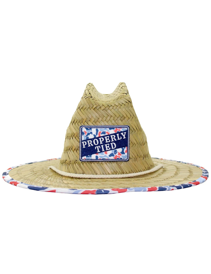 Cabo Straw Hat - Americana Camo Child Sun Hat Properly Tied 