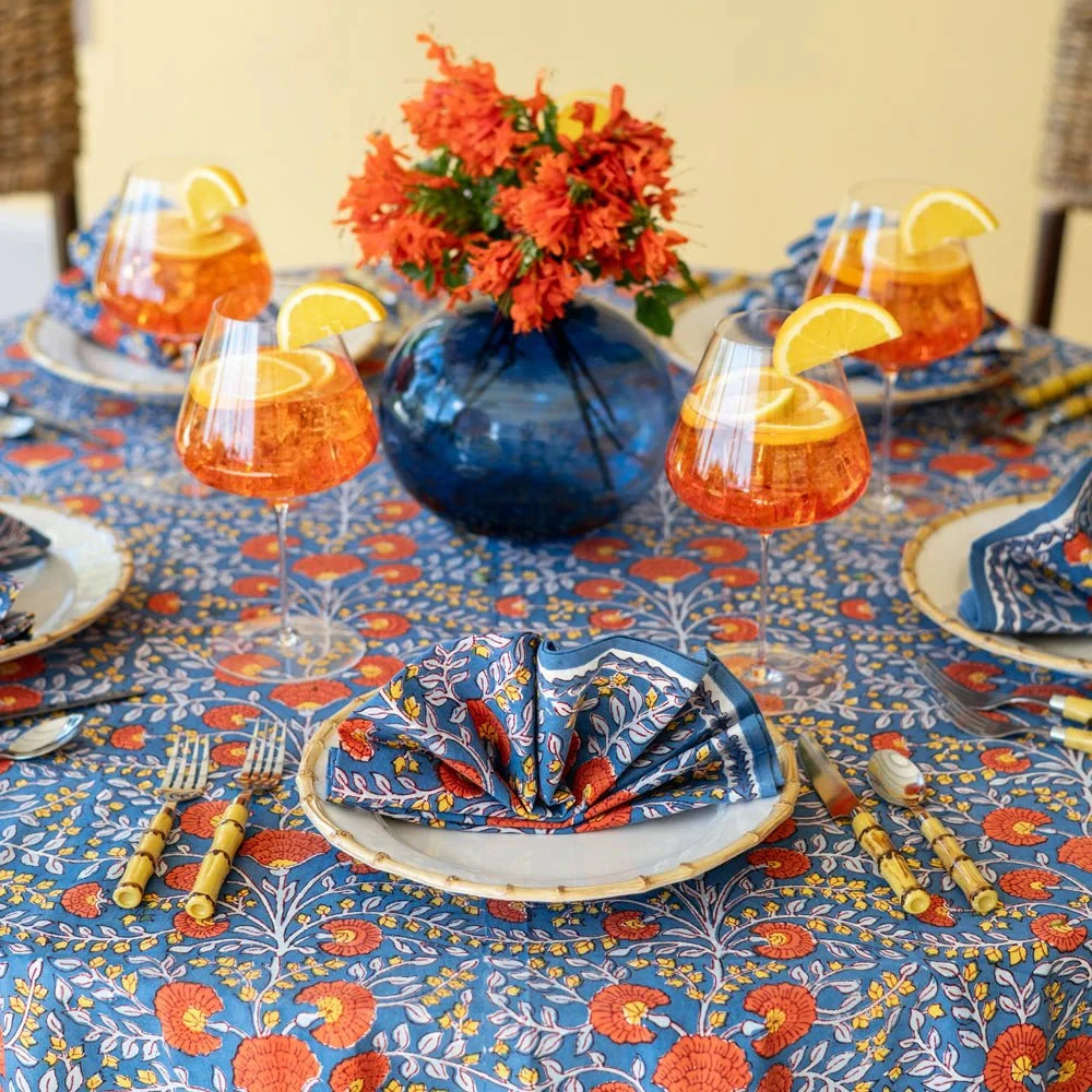 Cactus Flower Blue & Poppy Napkins - Set of 4 Dinner Napkins Pomegranate 