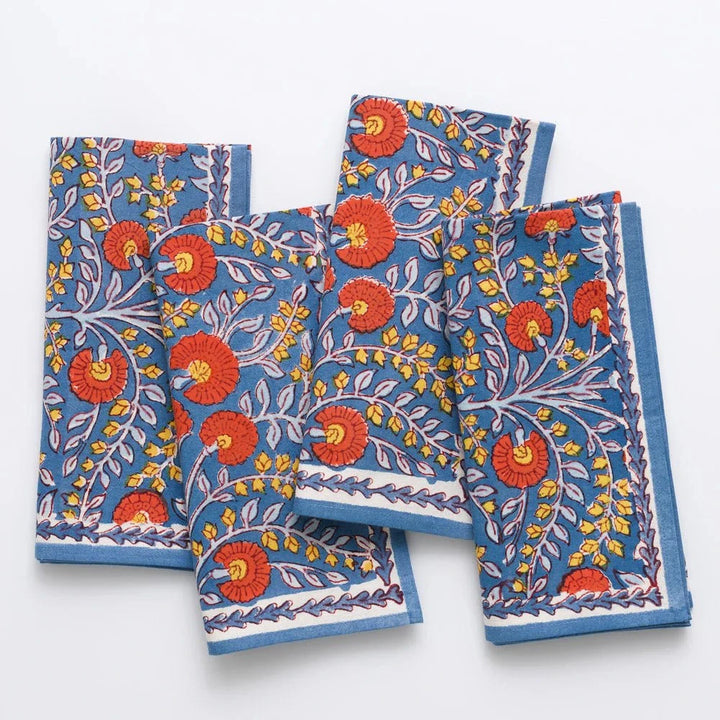 Cactus Flower Blue & Poppy Napkins - Set of 4 Dinner Napkins Pomegranate 
