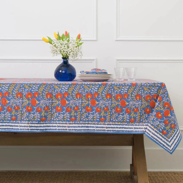 Cactus Flower Blue & Poppy Tablecloth - 60x120 Tablecloth Pomegranate 