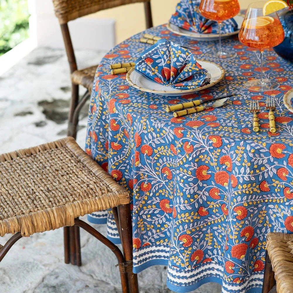 Cactus Flower Blue & Poppy Tablecloth - 60x120 Tablecloth Pomegranate 