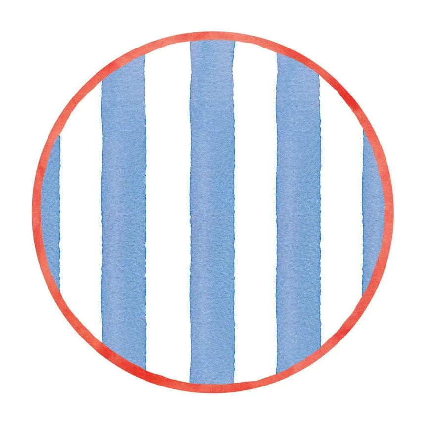 Cafe Stripe Blue and Red Salad/Dessert Plates - Set of 8 Paper Plates Caspari 