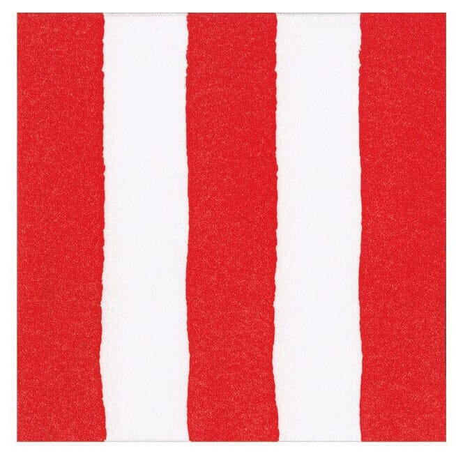 Cafe Stripe Red Paper Linen Luncheon Napkin - package of 15 Cocktail Napkins Caspari 