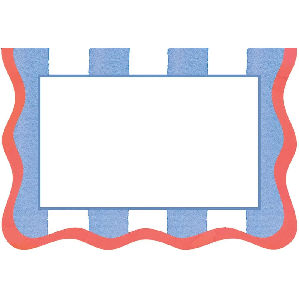 Cafe Stripe Scallop Blue/Red Die Cut Place Card - 8 per package Stationery Caspari 