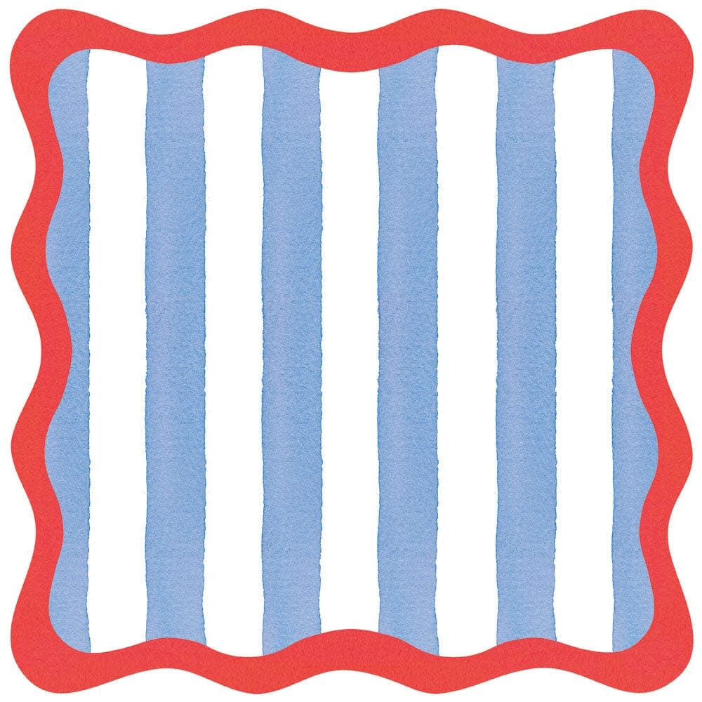 Cafe Stripe Scallop Blue/Red Paper Placemats Die-Cut - 12 per package Placemats Caspari 