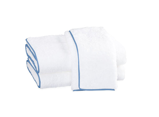 Cairo Bath Towel With Piped Trim Bath Towels Matouk White with Azure Trim 