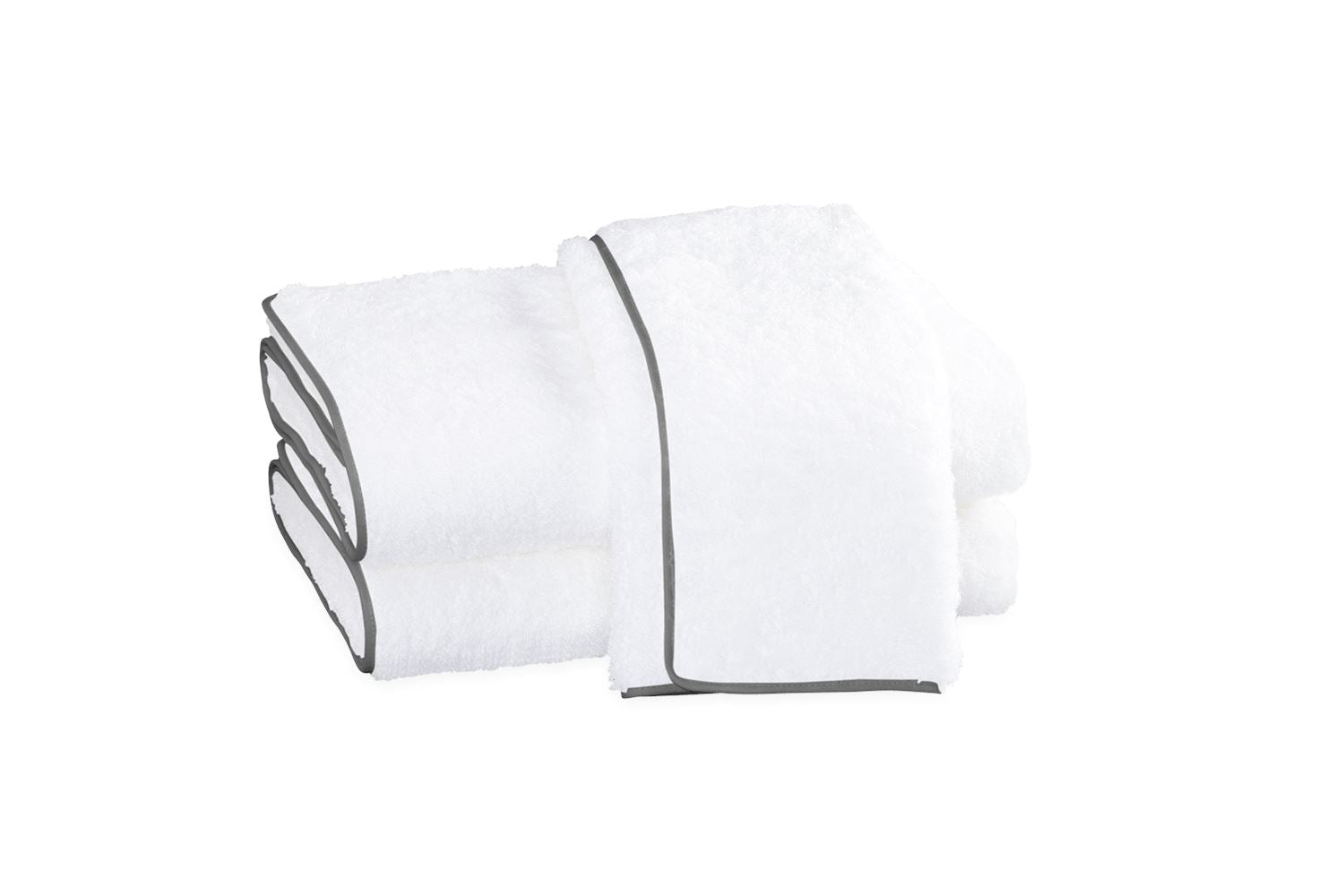 Cairo Bath Towel With Piped Trim Bath Towels Matouk White with Smoke Grey Trim 