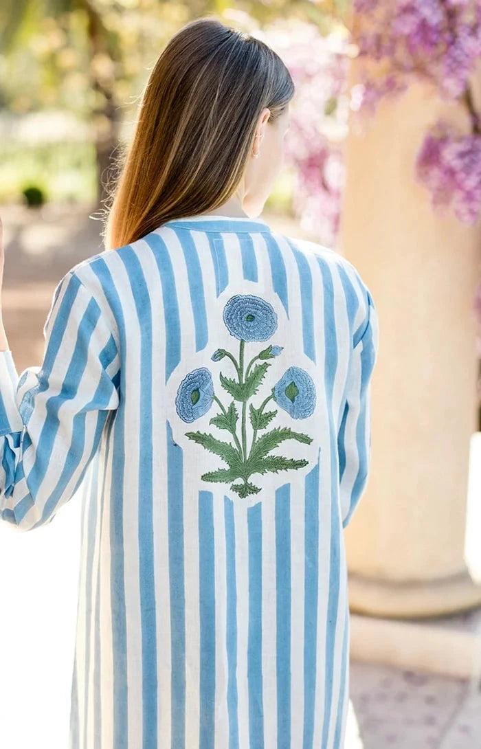 Cairo Kaftan - Blue Stripe Womens Dress Maison Marigold 
