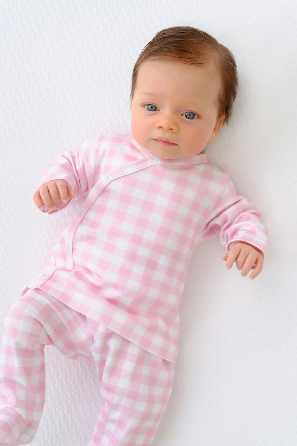 Cameron Cross Front Set - Palm Beach Pink Gingham Girl Pajamas Beaufort Bonnet 