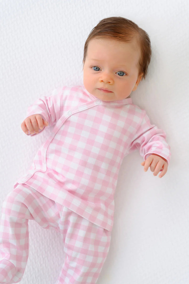 Cameron Cross Front Set - Palm Beach Pink Gingham Girl Pajamas Beaufort Bonnet 
