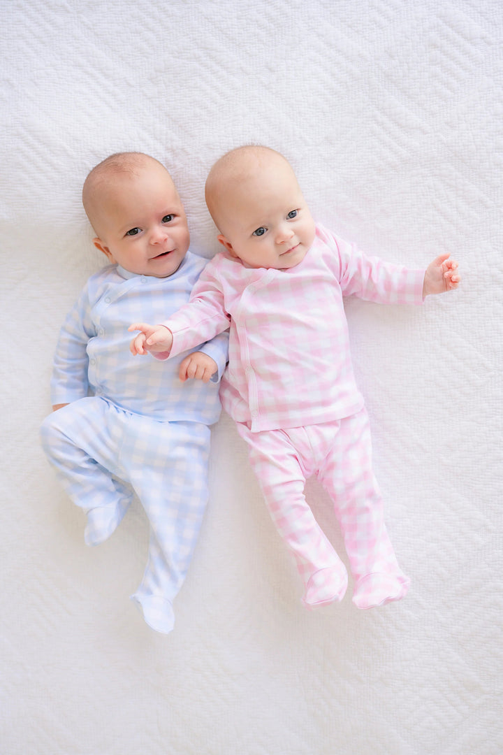 Cameron Cross Front Set - Palm Beach Pink Gingham Girl Pajamas Beaufort Bonnet 