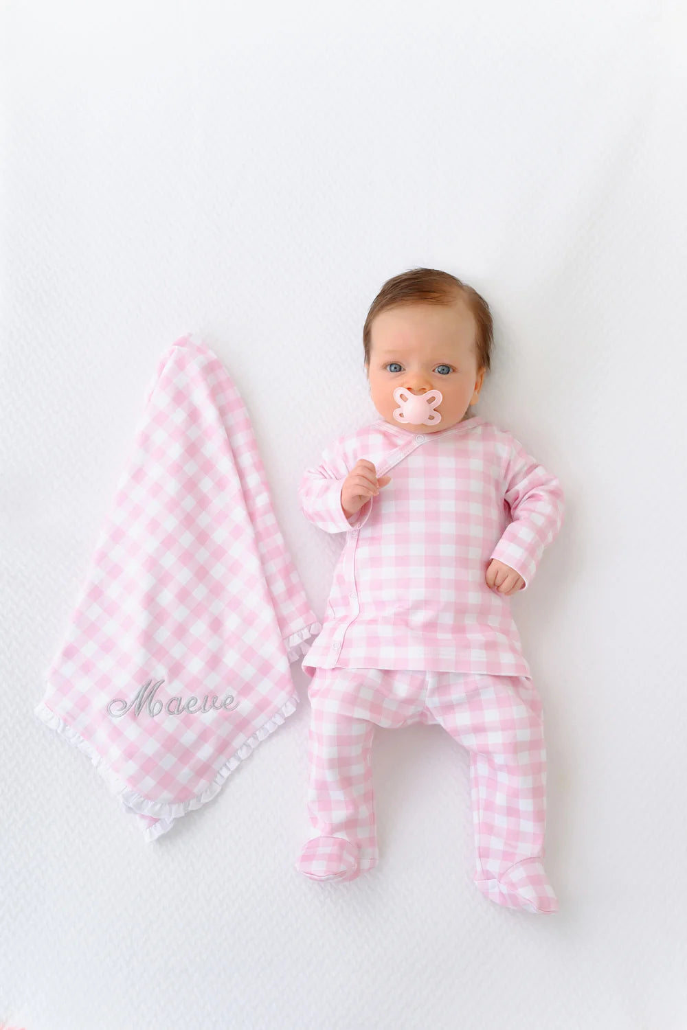 Cameron Cross Front Set - Palm Beach Pink Gingham Girl Pajamas Beaufort Bonnet 