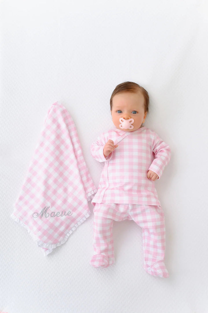 Cameron Cross Front Set - Palm Beach Pink Gingham Girl Pajamas Beaufort Bonnet 
