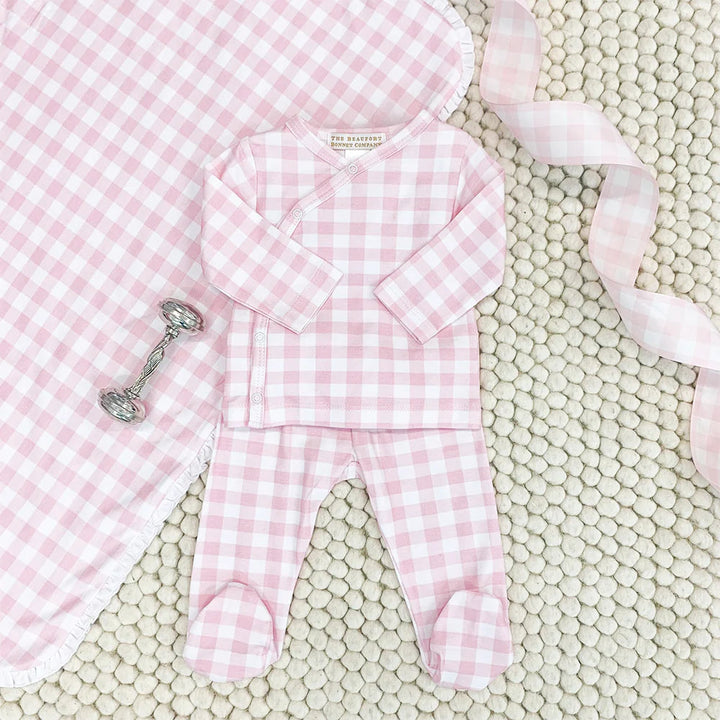 Cameron Cross Front Set - Palm Beach Pink Gingham Girl Pajamas Beaufort Bonnet 