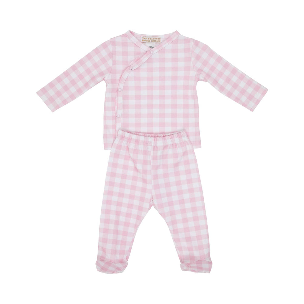 Cameron Cross Front Set - Palm Beach Pink Gingham Girl Pajamas Beaufort Bonnet 