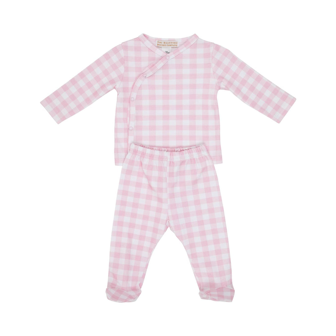 Cameron Cross Front Set - Palm Beach Pink Gingham Girl Pajamas Beaufort Bonnet 