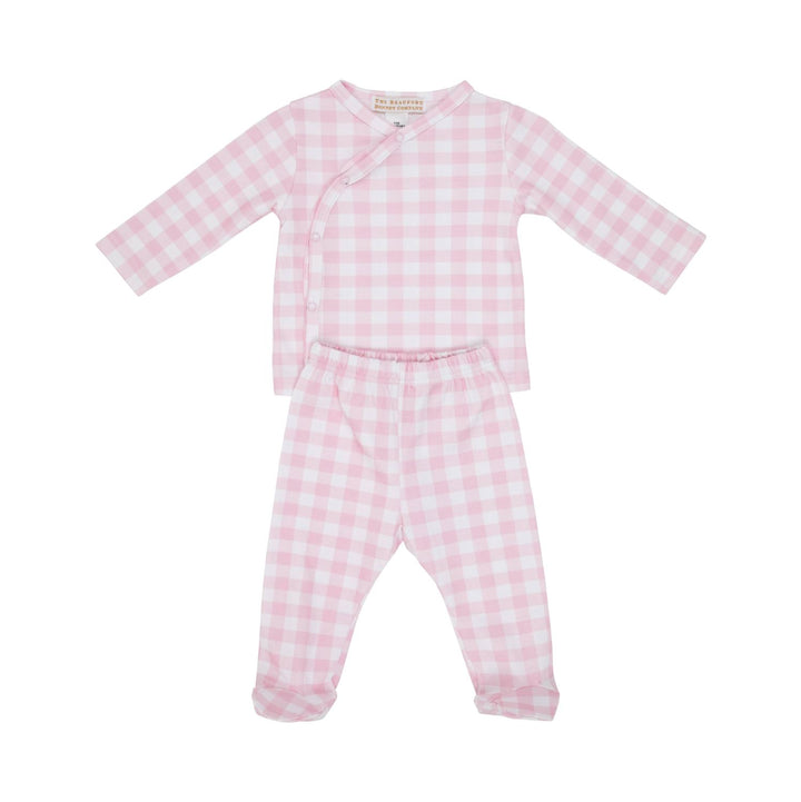 Cameron Cross Front Set - Palm Beach Pink Gingham Girl Pajamas Beaufort Bonnet 