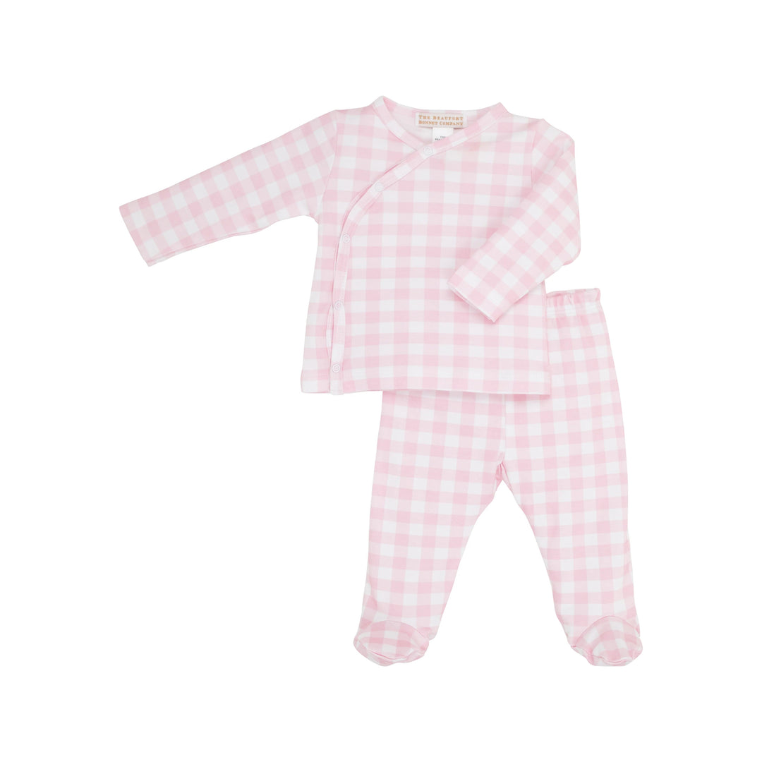 Cameron Cross Front Set - Palm Beach Pink Gingham Girl Pajamas Beaufort Bonnet 