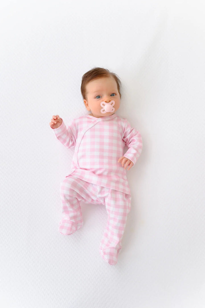 Cameron Cross Front Set - Palm Beach Pink Gingham Girl Pajamas Beaufort Bonnet 