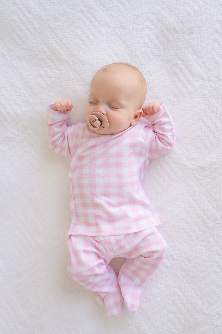 Cameron Cross Front Set - Palm Beach Pink Gingham Girl Pajamas Beaufort Bonnet 
