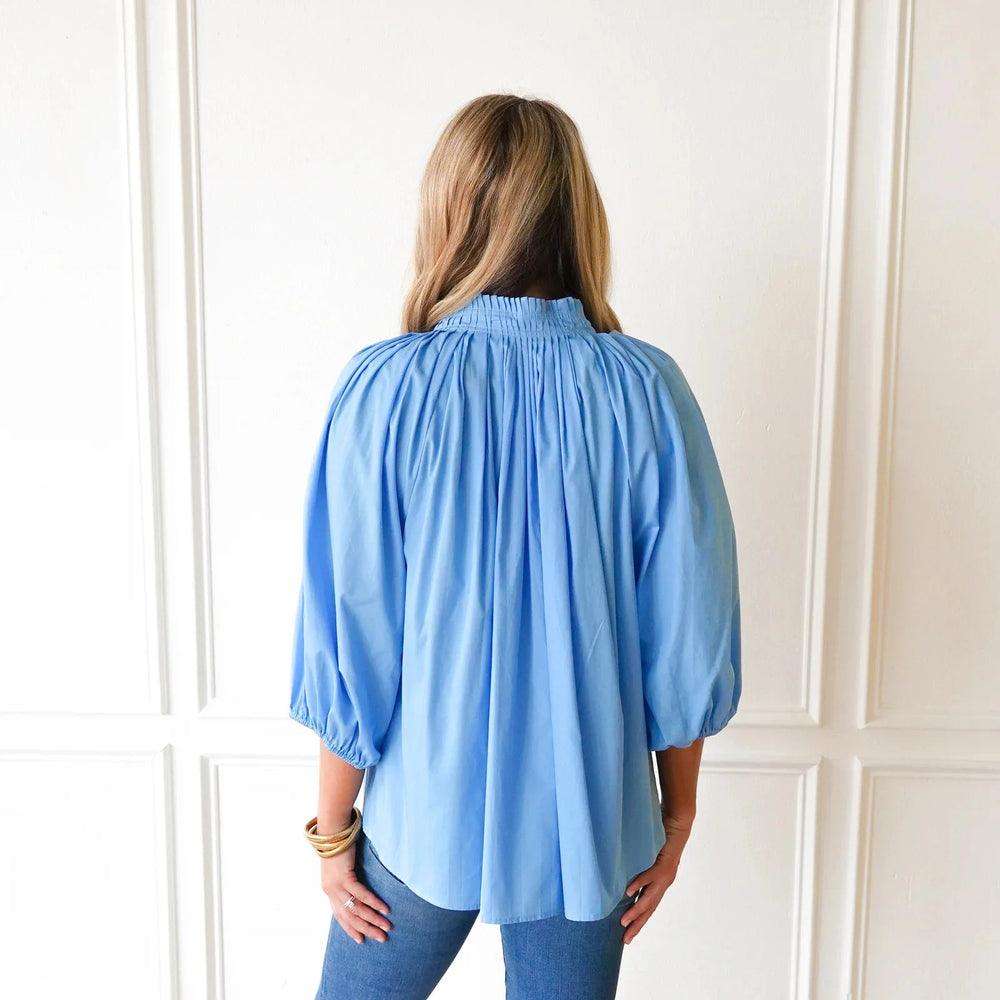 Camille Top - Powder Blue and Blue Womens Shirt Caryn Lawn 