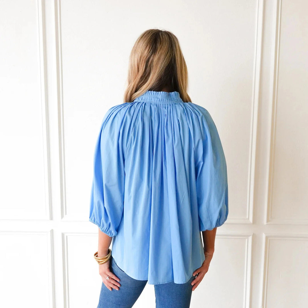 Camille Top - Powder Blue and Blue Womens Shirt Caryn Lawn 
